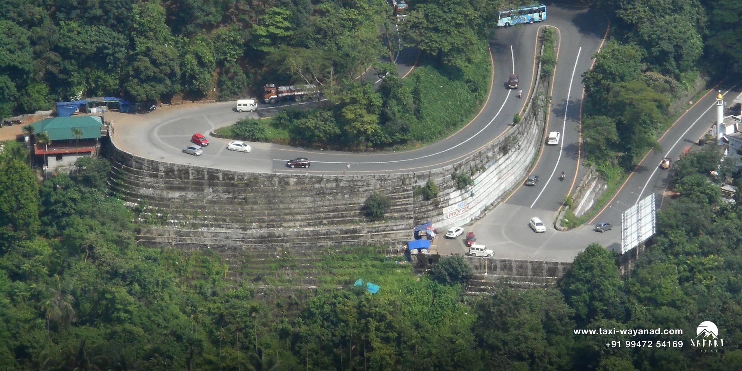 Hairpin bends of the Thamarassery Ghat, the Calicut to Wayanad taxi route for a one-day trip