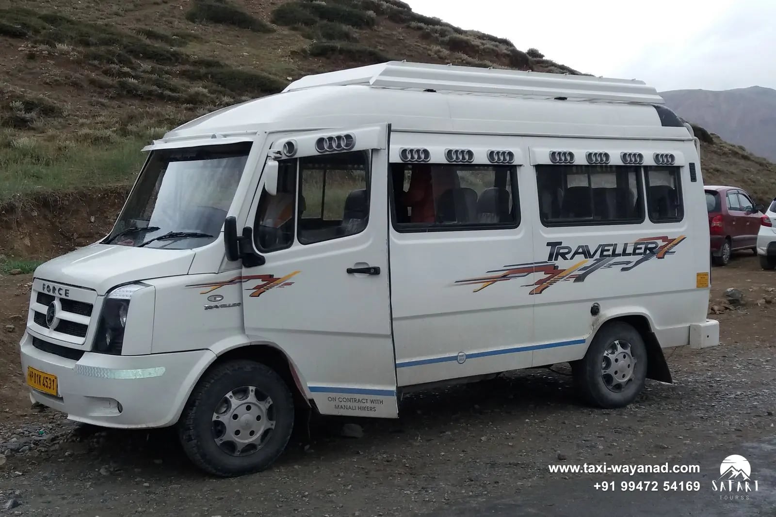 Force Traveller van, the Tempo Traveller used for group trips to Wayanad