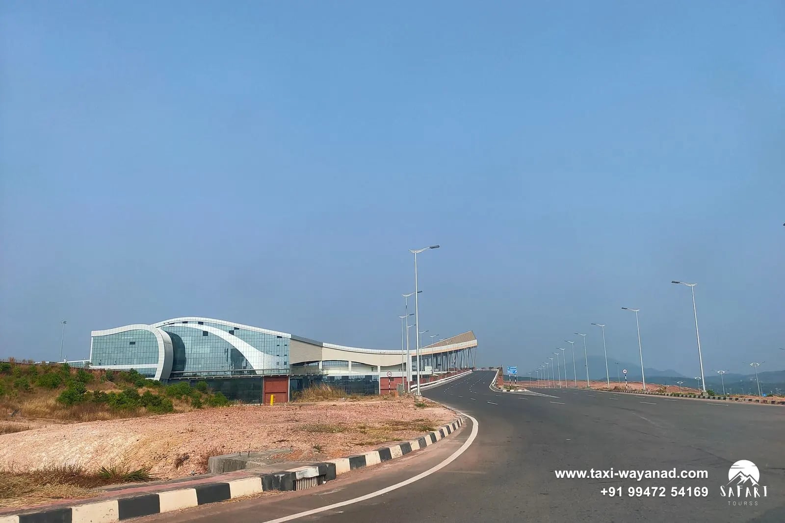 Terminal and approach road of Kannur International Airport, the nearest airport for north Wayanad