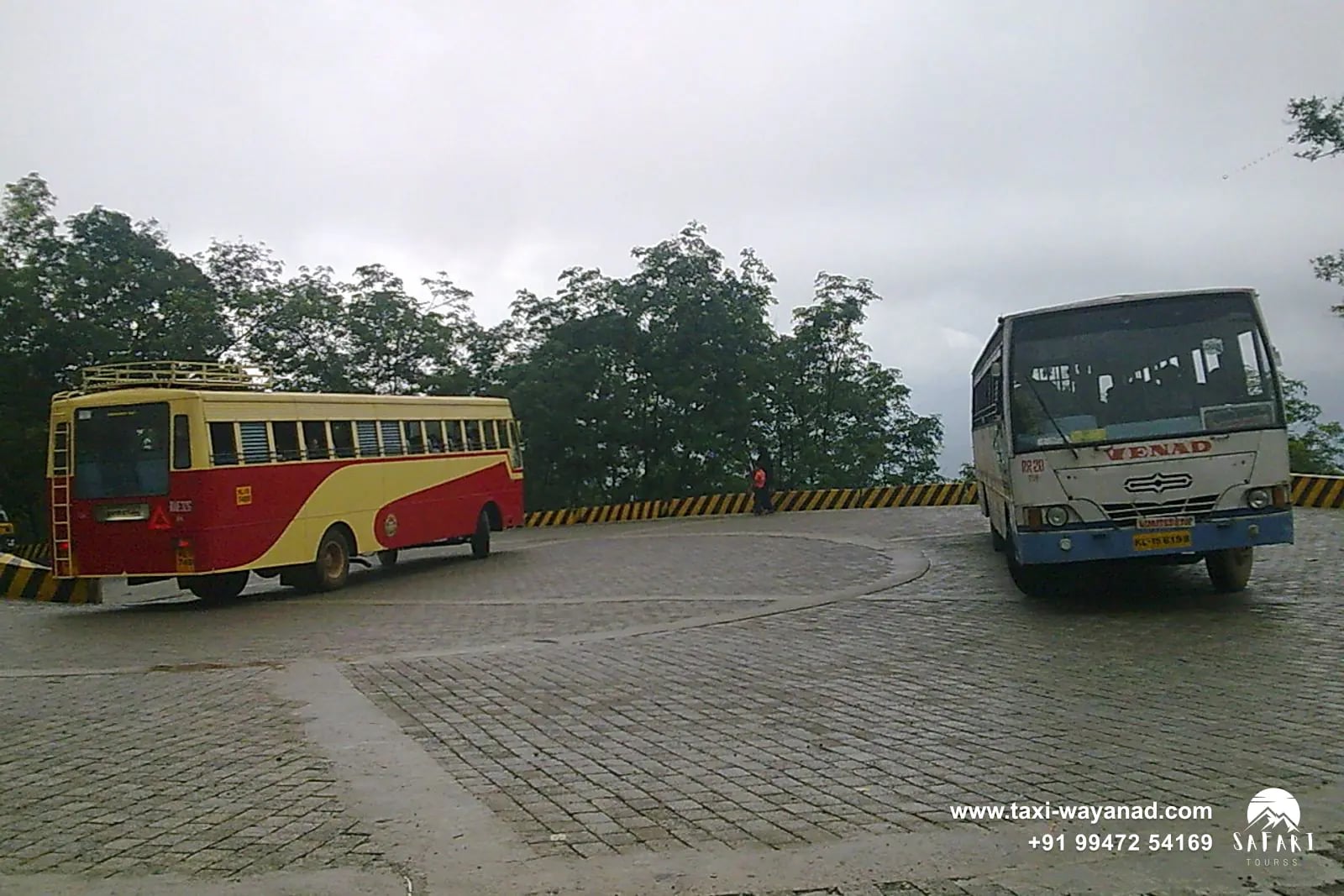 KSRTC buses turning on a hairpin bend of the Wayanad ghat road