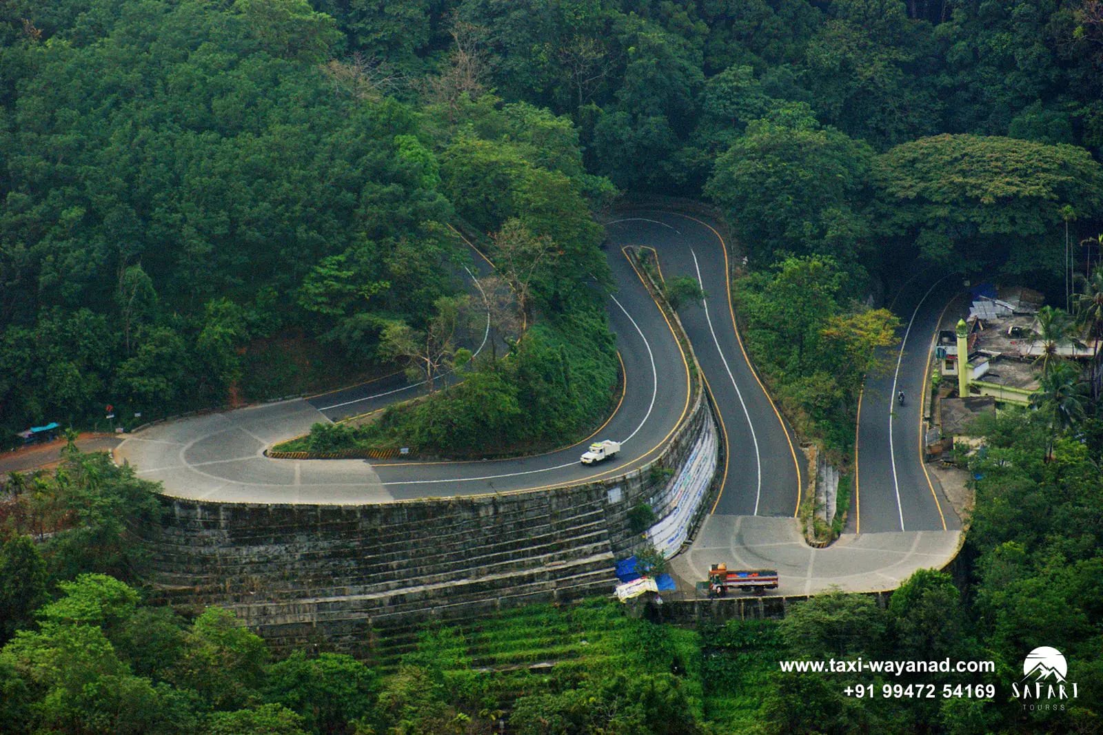 View down over the hairpin bends of the Thamarassery Ghat road to Wayanad