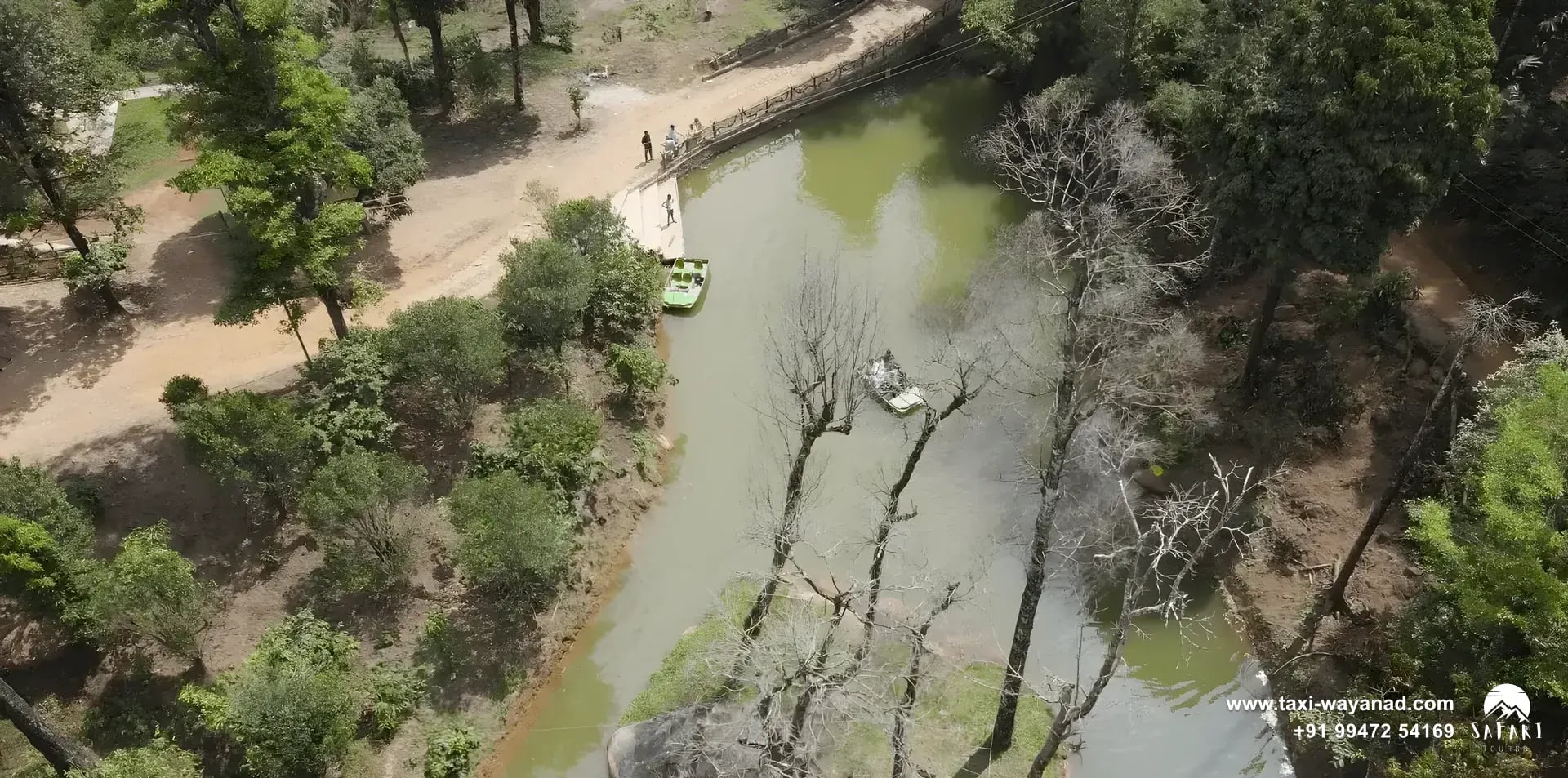 Aerial view of the forest trails and pond on the way to 900 Kandi, Wayanad