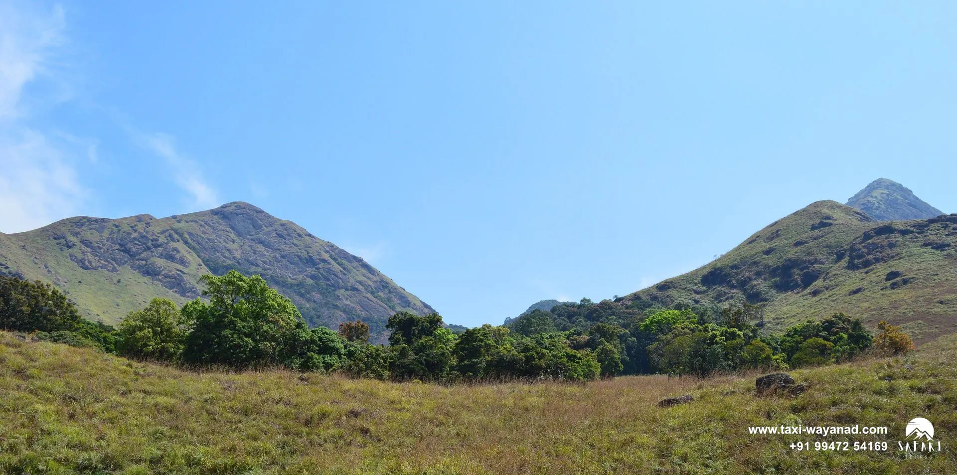 Twin summits of Chembra Peak above the grassland of the trek route, Wayanad