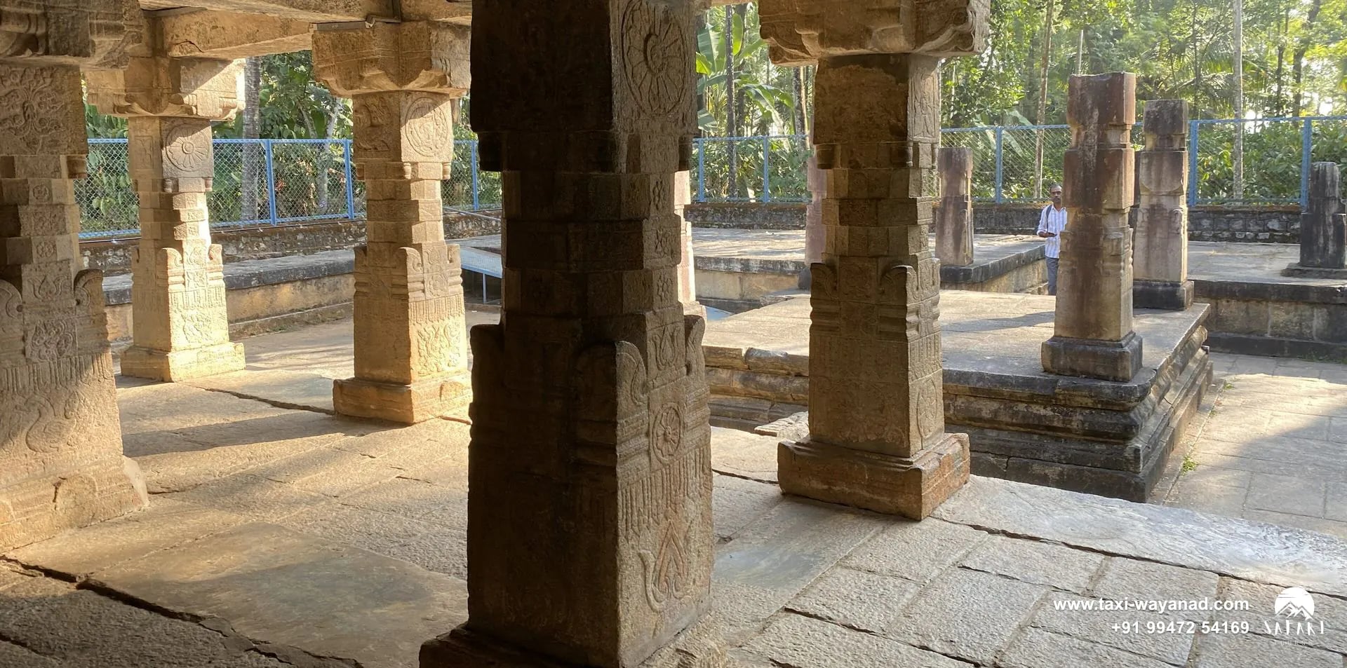 Granite pillars of the open hall at the Jain temple in Sulthan Bathery, Wayanad