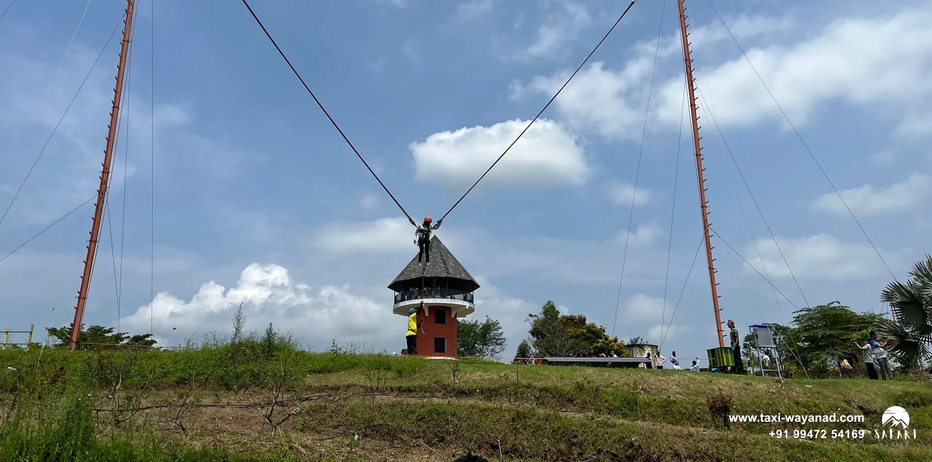 Watchtower and landscaped gardens of the tourism park at Karapuzha Dam, Wayanad