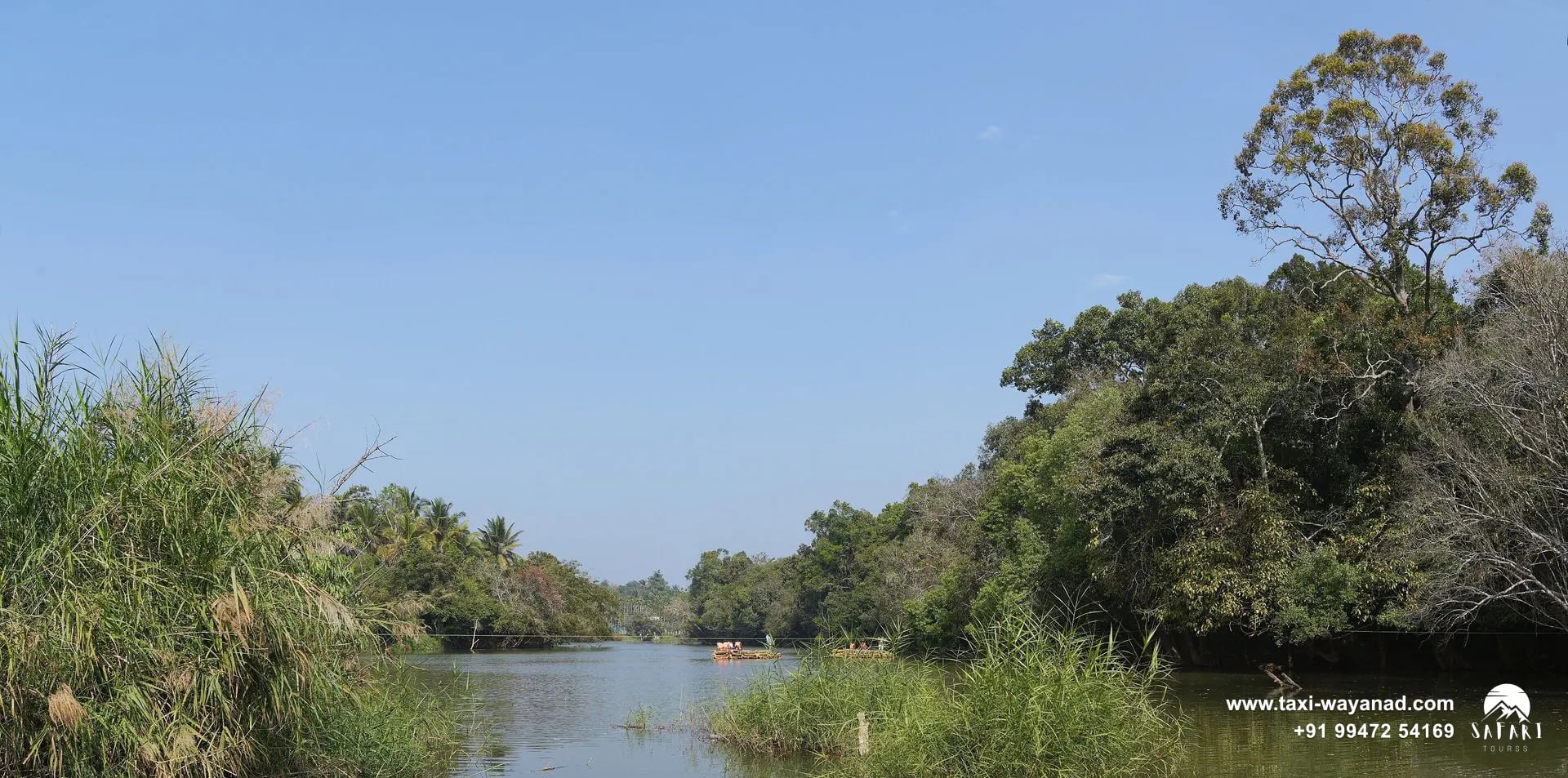 Kabini River winding between reeds and forest at Kuruva Island, Wayanad